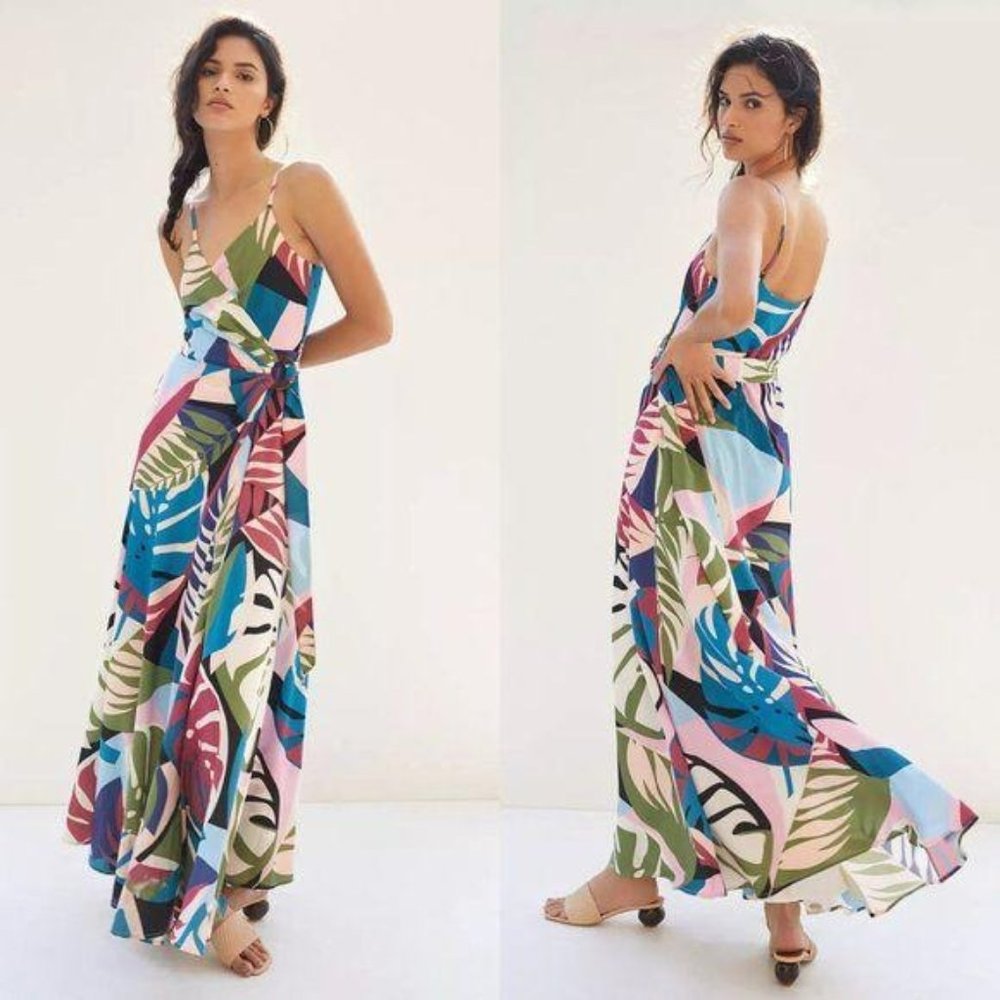 New $188 Anthropologie Sohla Wrap Maxi Dress L NWT